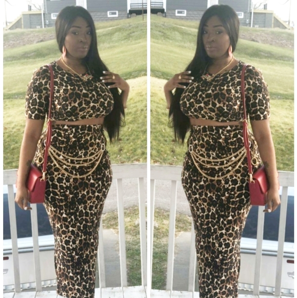 Lepoard Crop Top & High Waist Midi Skirt Set - Picture 5 of 14